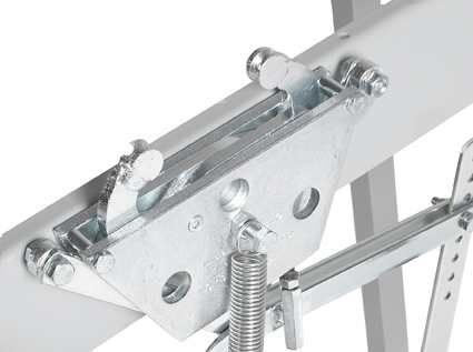 Close-up of the steel clamping head and spring on a NoHammer clamp machine